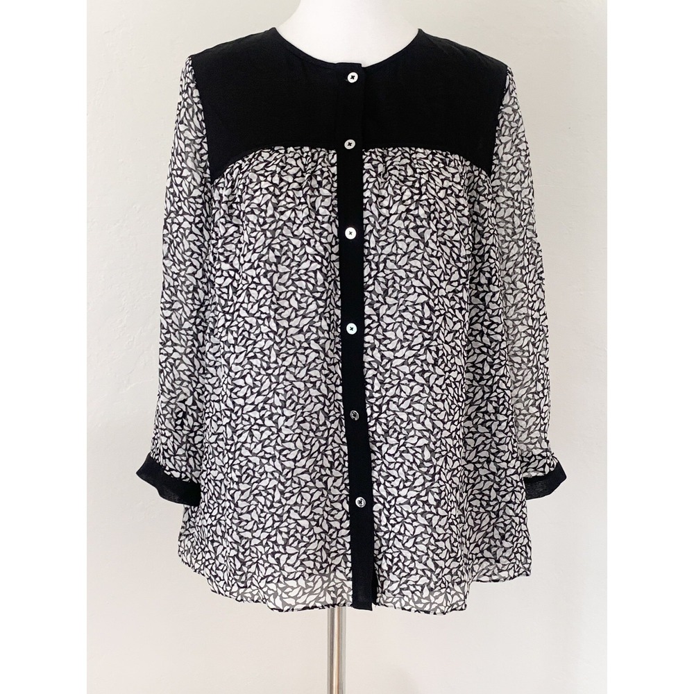 Diane Von Furstenburg Blouse Womens Sz 8 Black White Silk Marcy Career DVF Top